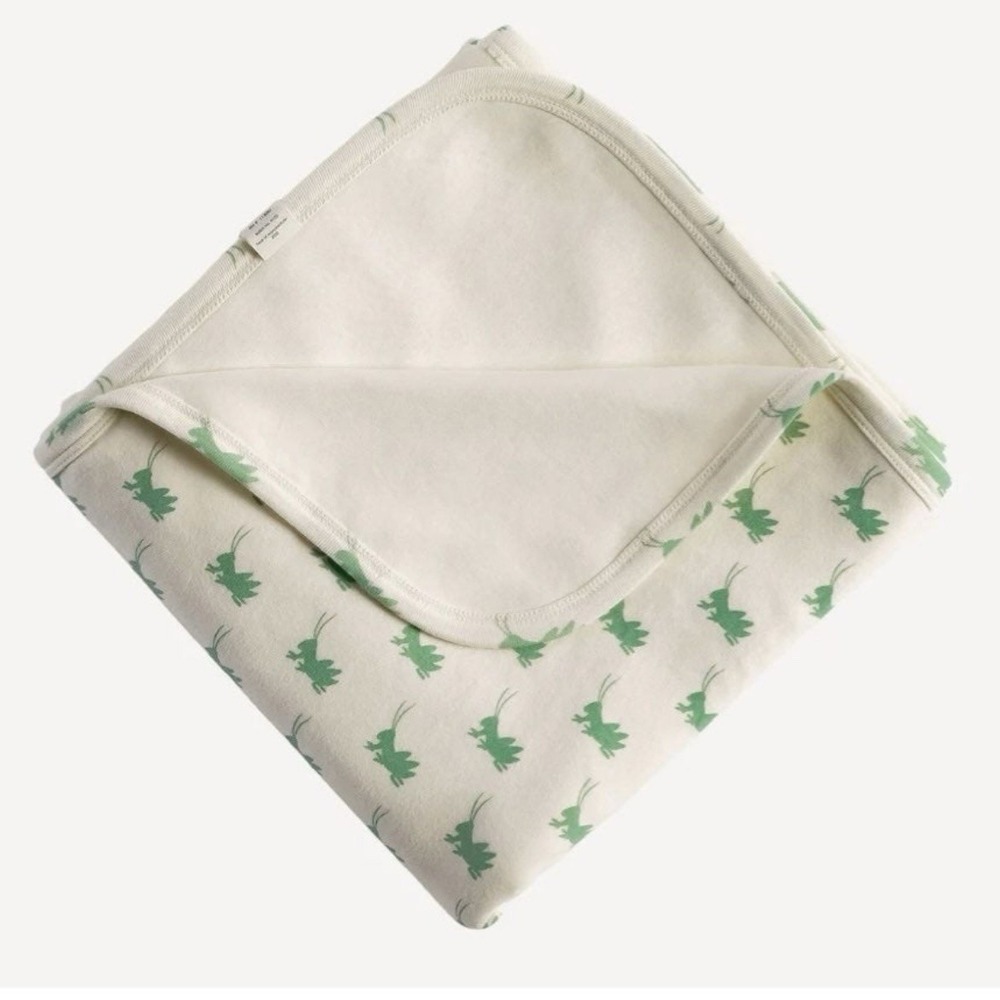 Kate Quinn Green Grasshopper Double Layer Blanket 44x44 100%‎ Organic Cotton NEW